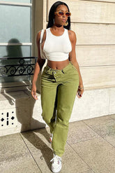 Crossover Color Straight Leg Jeans - Olive Ins Street